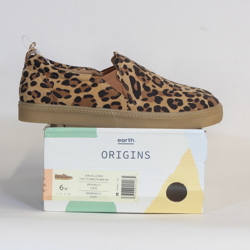 Earth Origins Tan & Black Zeni Zelle Wide Leopard Animal Print Slip-On Sneakers - Picture 2 of 10